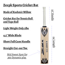 Load image into Gallery viewer, Zeepk Cricket Bat Tennis Tape Ball 4.5&quot; Short Full Cane Handle Gladius 2lbs Light Weight Willow Wood