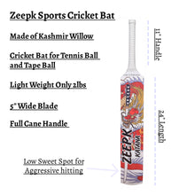 Load image into Gallery viewer, Zeepk Cricket Bat Tennis Tape Ball Katana 5&quot; Full Cane Long handle Willow 2lb Light Weight