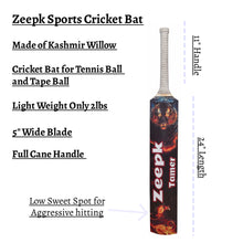 Load image into Gallery viewer, Zeepk Cricket Bat Tamer Tennis Tape Ball 5&quot; inch Full Cane Long handle Willow 2lb Light Weight