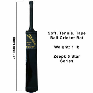 Zeepk 5 Star Tennis Tape Soft Ball Cricket Bat Full Size Kashmir Willow Handmade - Zeepk Sports