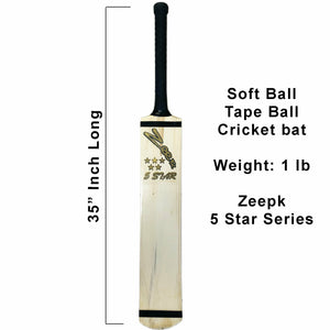 Zeepk 5 Star Series Tennis Tape Soft Ball Cricket Bat Full Size Kashmir Willow - Zeepk Sports